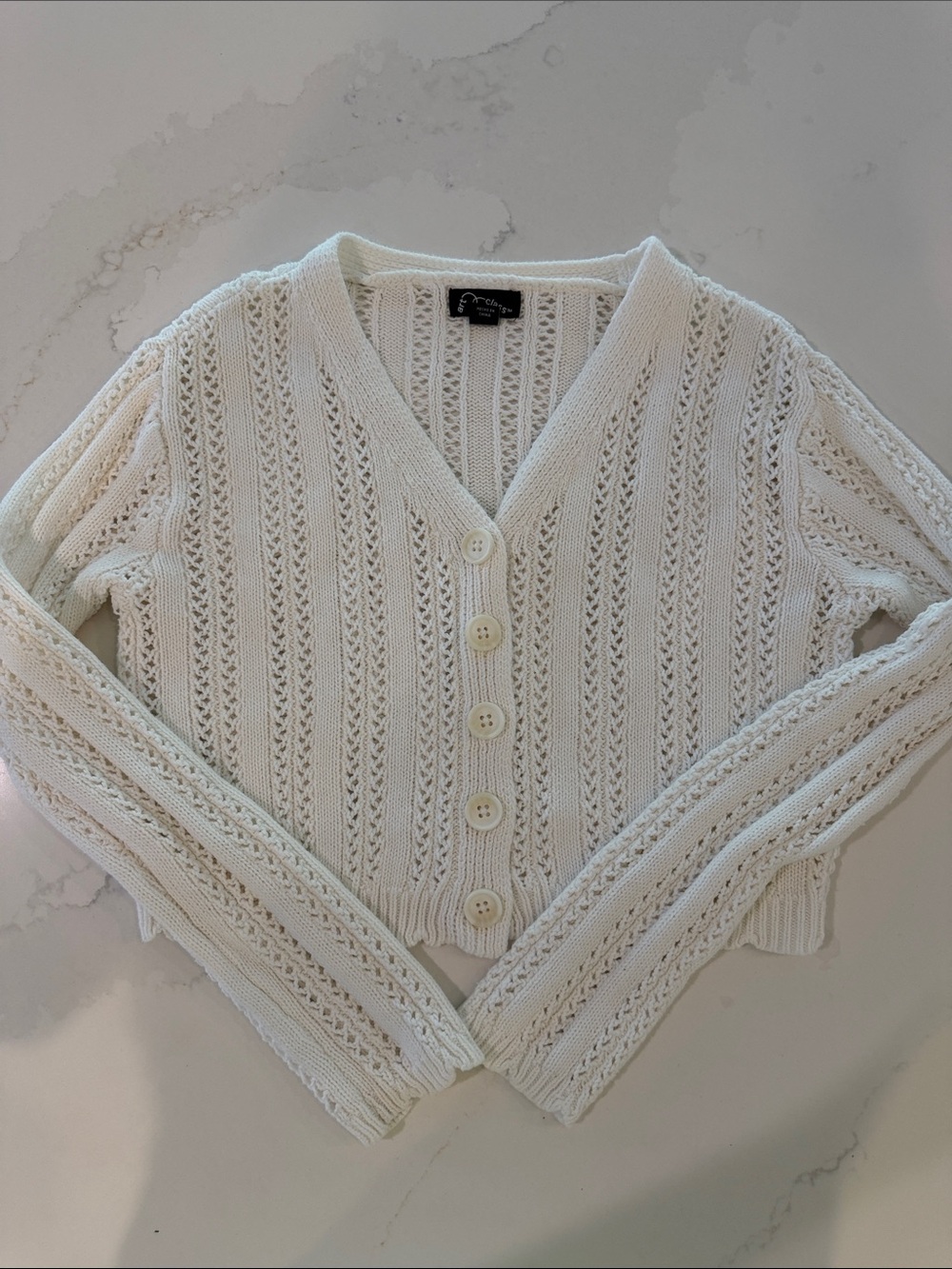 art class Cream Open-Knit V-Neck Button Cardigan